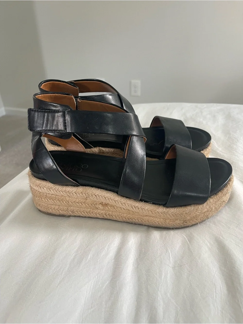 Women's Black Leather Espadrille Platform Sandals